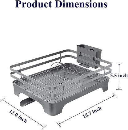 Kitsure Dish Drying Rack - Multi-Functional Dish Rack for Kitchen Counter with Cutlery Holder, Rust-Proof Storage Solution with Rotatable, 15.7" x 12.0" x 5.5", Grey - Image 2