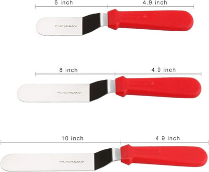 Offset Spatula set of 3 Red 6 8 & 10 Inch Cake Frosting Angled Icing Spatula for Decorating - Image 2