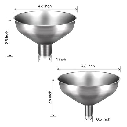Stainless Steel Metal Funnel Set of 2, Kitchen Filling Funnel (0.5-inch Narrow Mouth) and (1-inch Wide Mouth), Practical Tools for Transferring Spices, Oils, Food and Beer - Image 2