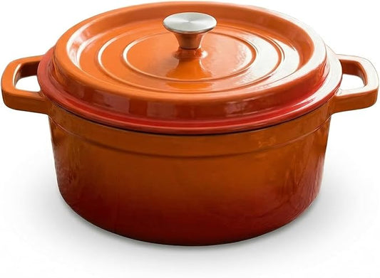 YJX Cast Iron Dutch Oven Pot with Lid, Enameled Cast Iron Pot, Orange Bread Dutch Oven, 4QT Heavy-Duty Cookware Oven Safe to 500°F for Bread Baking, Braising, Stews, Roasting