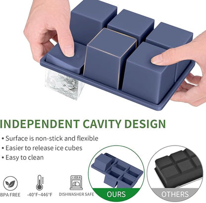 Large Ice Cube Tray for Whiskey: FDDBI Silicone Ice Cube Trays with Lid - 2Pack Big Square Old Fashioned Ice Cube Maker for Cocktail - 2inch Huge Cubed Ice Trays for Whisky - Image 2