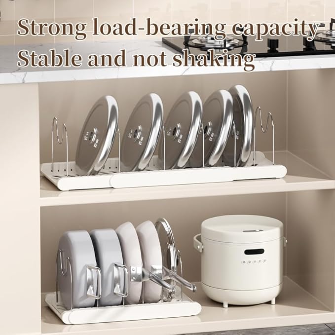 Pot Rack -Expandable Pan Organizer for Cabinet,Pot Lid Holder with 7 Adjustable Compartment for Kitchen Cabinet Cookware Baking Frying Rack,2Pack,Apricot - Image 3