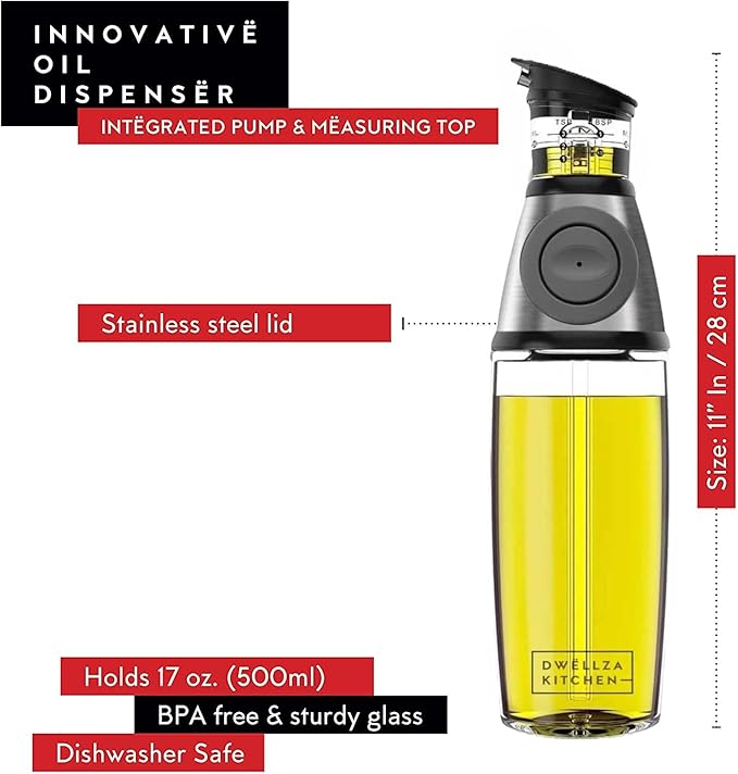 DWËLLZA KITCHEN Olive Oil Dispenser Bottle For Kitchen Set 6 oz Sprayer For Cooking and Glass 17 Oz. Cooking Pour Dispenser With Measurements for Cooking, Airfryer, Salad & BBQ - Image 5