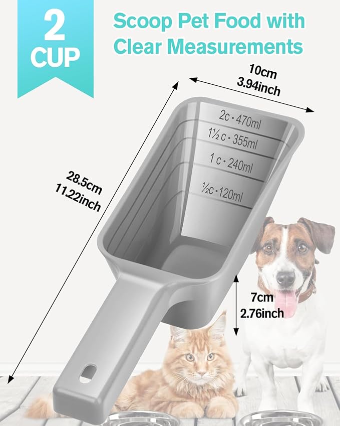 2 Cup Dog Food Scoop(2 Pack), Plastic Pet Food Scoop with Measuring Lines for Accurate Pet Food Portions,Dishwasher Safe (Gray) - Image 2