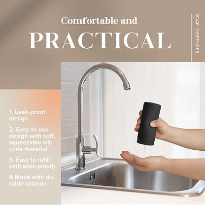 ElmRidge Dish Soap Silicone Dispenser for Kitchen Sink,Squeeze Washing Up Liquid and Hand Soap,Round refillable Silicone Bottles,Easy to Fill and to use, 8.5 oz,Black 2.4 x 2.4 x 5.5 inches (Black) - Image 5