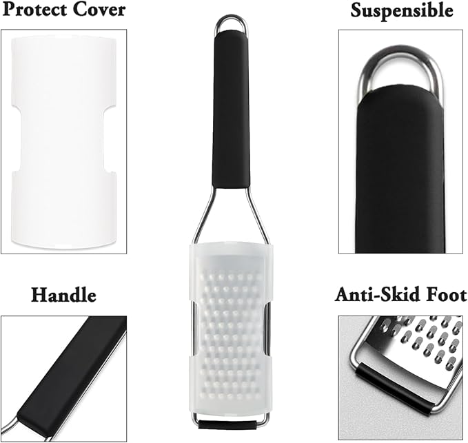 Cambom Cheese Grater Lemon Zester, Graters for Parmesan Cheese, Lemon, Citrus, Garlic, Nutmeg, Chocolate, Fruits, Vegetables, Ginger, Vegetable & Cheese Shredder with Stainless Steel Coarse Blade - Image 3