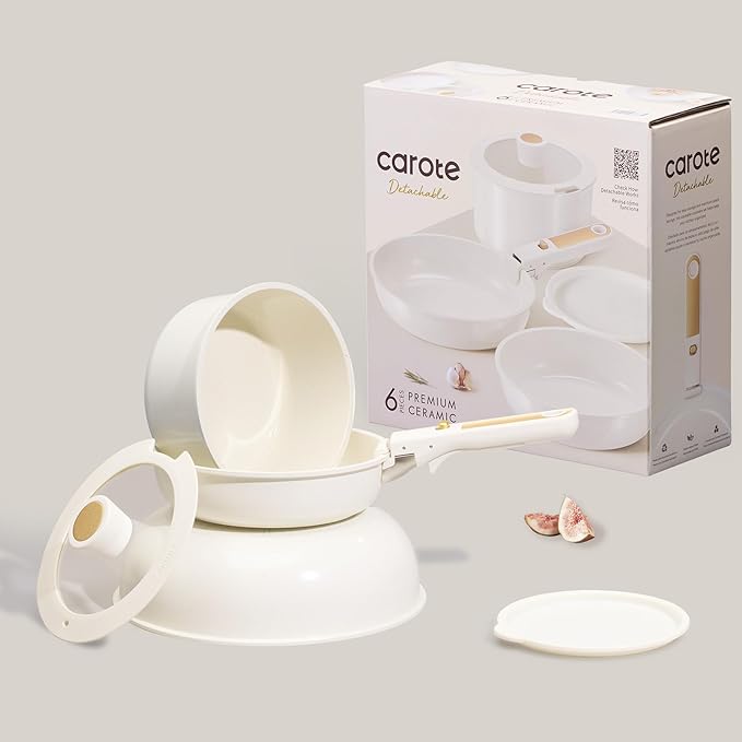 CAROTE 6pcs Pots and Pans Set Non Stick, Cookware Sets, Kitchen Set, Oven/Fridge Safe, Space Saving Pots Set, Nonstick Cooking Set with Versatile Detachable Handle, Induction RV Set - Image 7