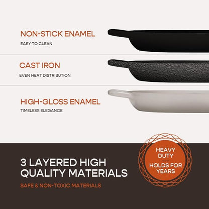 Krustic Enameled Cast Iron Dutch Oven for Professional Sourdough Bread Baking | 5.5 Quart Loaf Size Oval Cookware Pot with Lid | Triple-Layer Enamel Coating Pan with Non Stick Silicone Mat | White