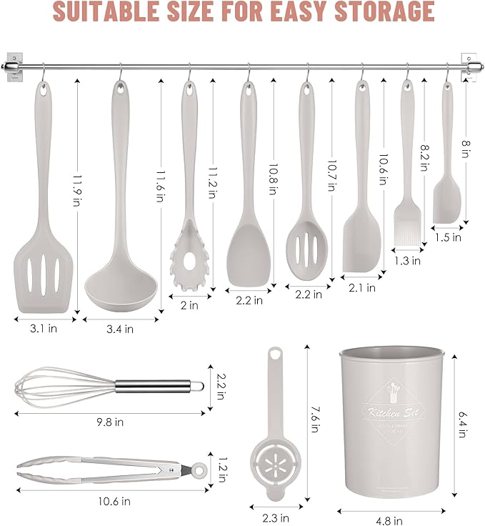 Kitchen Utensils Set-12 Pieces Silicone Cooking Utensils Set (Dishwasher Safe) 392°F Heat Resistant Spatula Set, Nonstick Cookware - Image 2
