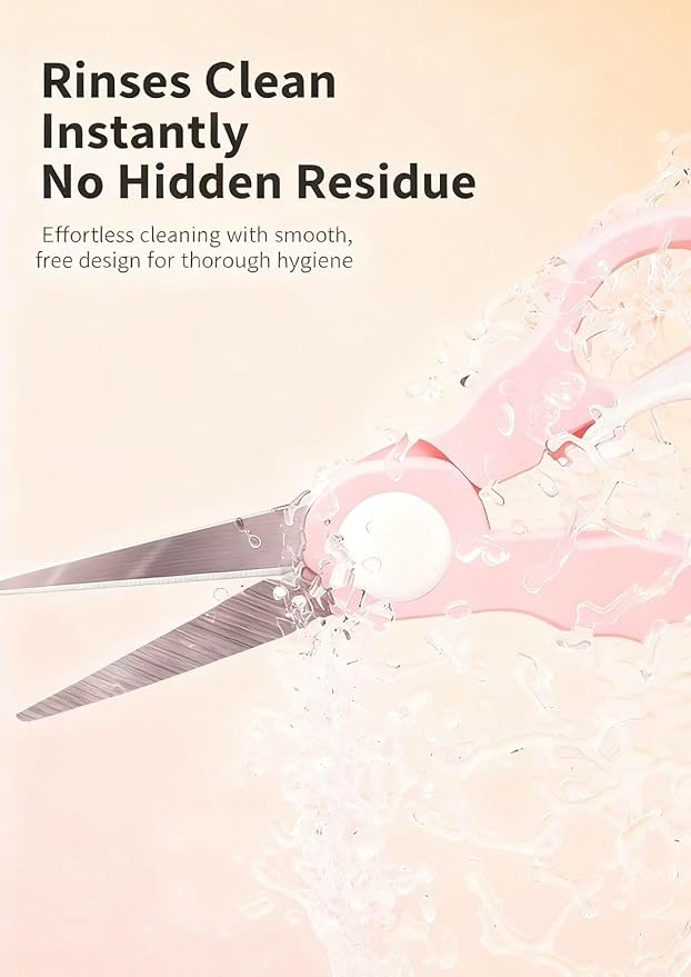 Baby Food Scissors with Travel Case, Portable Stainless Steel Shears with Safety Lock, Dishwasher Safe, Kitchen Scissors, Healthy Food Cutter with Dust Cover, Pink