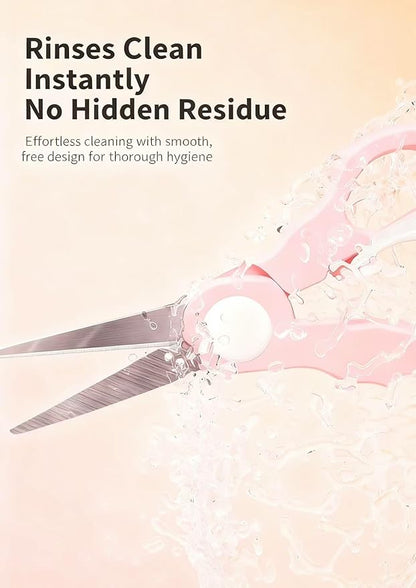 Baby Food Scissors with Travel Case, Portable Stainless Steel Shears with Safety Lock, Dishwasher Safe, Kitchen Scissors, Healthy Food Cutter with Dust Cover, Pink