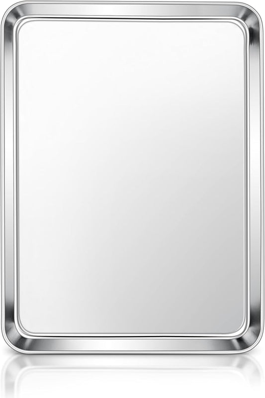 E-far Stainless Steel Baking Sheet, 16” x12” x 1” Baking Cookie Sheet Pan for Oven, Non-toxic Metal Trays for Baking Cake Cookie, Healthy & Rust Free, Mirror Finish & Dishwasher Safe, 1 Pack by E-far