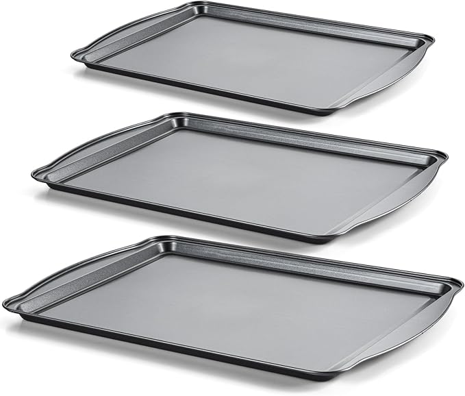 Baking Sheet Set of 3 - Carbon Steel Cookie Sheet for Baking, 17/15/13 Inch, Nonstick Baking Pan with Dual Handles, Stackable, Rust & Warp Resistant, Perfect for Baking, Roasting, and More by Gymdin