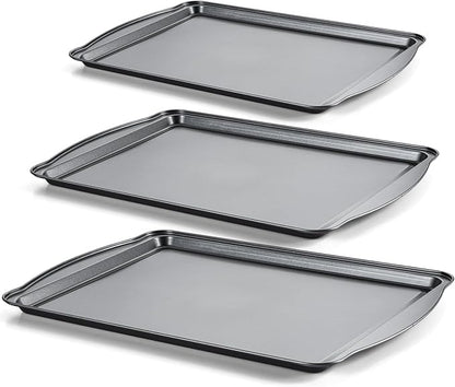 Baking Sheet Set of 3 - Carbon Steel Cookie Sheet for Baking, 17/15/13 Inch, Nonstick Baking Pan with Dual Handles, Stackable, Rust & Warp Resistant, Perfect for Baking, Roasting, and More by Gymdin