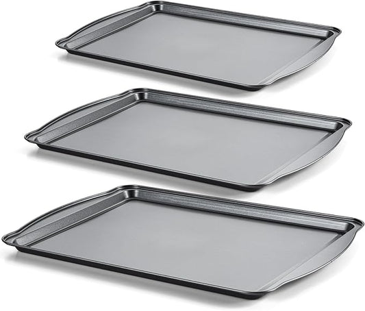 Baking Sheet Set of 3 - Carbon Steel Cookie Sheet for Baking, 17/15/13 Inch, Nonstick Baking Pan with Dual Handles, Stackable, Rust & Warp Resistant, Perfect for Baking, Roasting, and More by Gymdin