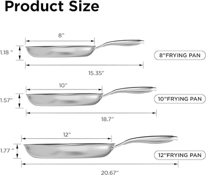 COOKER KING Stainless Steel Pans Set of 3 (8+10+12 Inch), Nonstick Frying Pans, Induction Pan Set, Chef's Pan, Skillets Dishwasher & Oven Safe, Stay-Cool Handles, Compatible with All Cooktops - Image 7