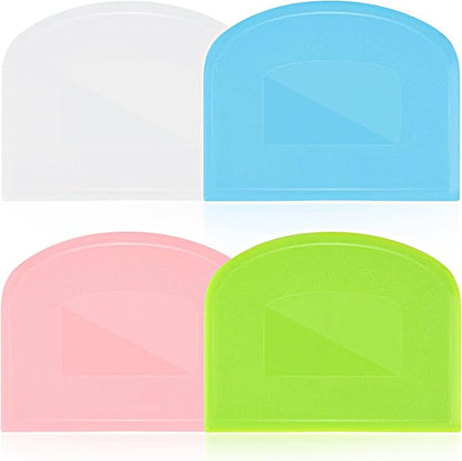 4 Pieces Food Scraper, Flexible Dough Scraper, Dough Scraper for Sourdough, Multifunctional Kitchen Scraper Tool, Baking Scraper, Bread Dough Cutter, Cake Smoother for Icing (White, Green, Blue, Pink) by Unknown