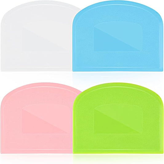 4 Pieces Food Scraper, Flexible Dough Scraper, Dough Scraper for Sourdough, Multifunctional Kitchen Scraper Tool, Baking Scraper, Bread Dough Cutter, Cake Smoother for Icing (White, Green, Blue, Pink) by Unknown
