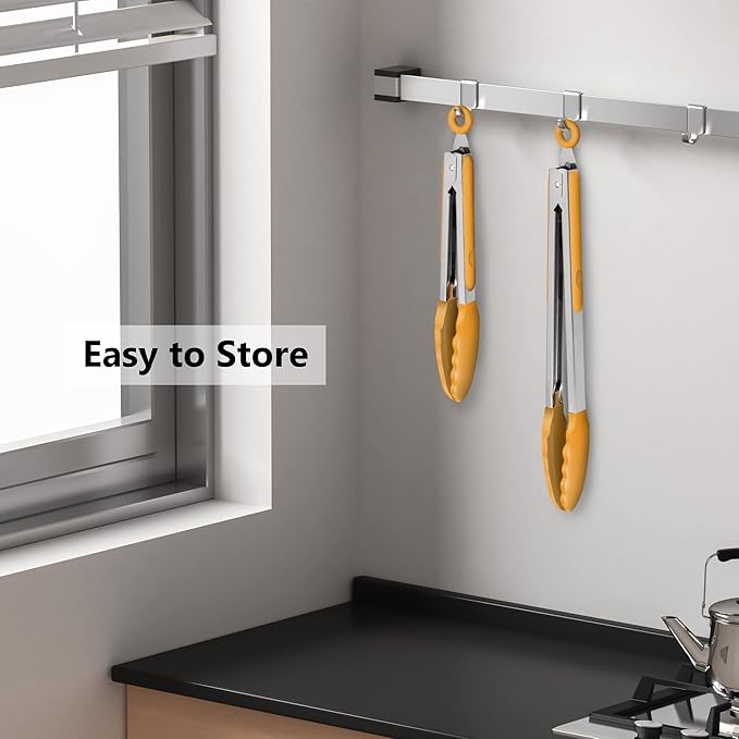 2 Pack Silicone Kitchen Tongs – 9" & 12" Set, Heat Resistant up to 500°F, Non‑Stick Cookware Safe, Wavy Silicone Tips, BPA Free, Locking Clip & Hanging Loop, Orange - Image 6