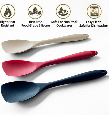 Upgrade Silicone Spatula Spoon Set,VOVOLY Heat Resistant Rubber Spoonula, Seamless Non-Stick Flexible Scrapers for Baking Mixing Tool,3 Pack, Kahki - Image 2