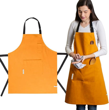 Cotton Canvas Apron for Women & Men – Adjustable Neck Strap & Waist Ties with Pockets