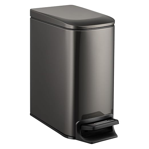 TIPGO Slim Bathroom Trash Can with Lid Soft Close, 6 Liter / 1.6 Gallon Stainless Steel Garbage Can with Removable Inner Bucket, Step Pedal, Small Trash Cans for Bedroom, Office, Kitchen (Black Gold) by TIPGO