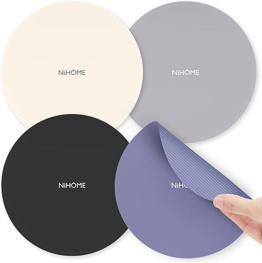 NIHOME Silicone Jar Opener – 6 Inch Large Anti-Slip Grip Pads, Premium 100% Food-Grade Silicone, Stylish Designer Colors, Multi-Purpose Heat-Resistant Mat & Coaster, Set of 4