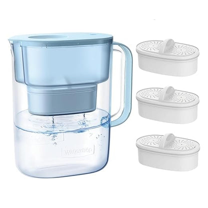 Waterdrop PT-07B Water Filter Pitcher with 3 Filters, 10-Cup, NSF Certified, 600-Gallon Long-Life, Improved Coffee & Tea Taste, Reduces PFOA/PFOS, Chlorine, 5X Longer Filter Life, Blue by Waterdrop