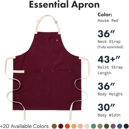 hedley & bennett Essential Apron - Professional Chef Apron with Pockets & Adjustable Bib Strap for Cooking & Grilling