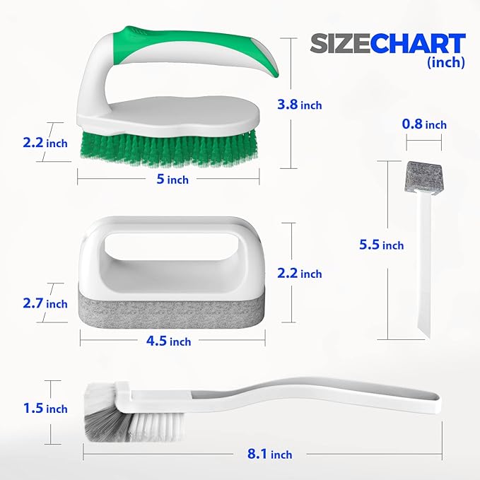 Holikme 7 Pack Deep Cleaning Brush Set, Scrub Pads with Scraper Tip for Pool Walls, Bathroom, Grout, Floor, Bike, Tub, Shower, Kitchen Surface (Green) - Image 6
