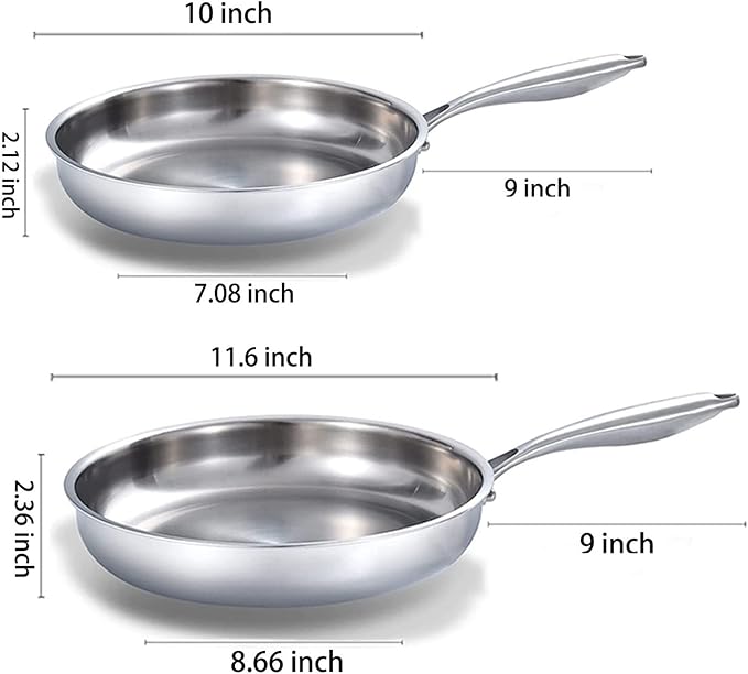 DELARLO Tri-Ply Stainless Steel Pan, 18/10 Frying Pan, Oven Safe Up to 600°F, Nontoxic Cookware, Compatible with All Cooktops Skillet, Durable, Fast Even Heat Fry Pan,9+11 inch Pan - Image 5