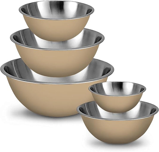 WHYSKO Meal Prep Stainless Steel Mixing Bowls Set, Home, Refrigerator, and Kitchen Food Storage Organizers | Ecofriendly, Reusable, Heavy Duty (Khaki) by WHYSKO