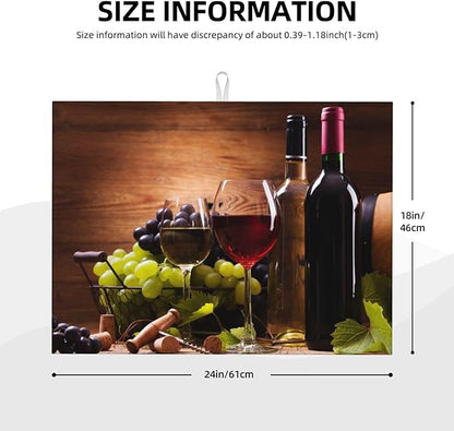 Red White Wine Dish Drying Mat Retro Fruit Grapes Wooden Board Drying Rack Pad Countertop Dishes Ultra Absorbent Microfiber Kitchen Counter Mat 18x24 Inch
