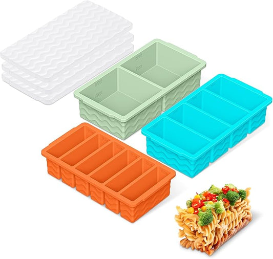 Doasuwish 3-Pack Silicone Freezer Trays with Lid,2 Large 2-Cup(500ml)&4 Medium 1-Cup(250ml)&6 Small 1/2-Cup(125ml) Soup Freezer Container Molds,Ice Cube Tray For Meal Prep&Freezing Soup,Stews,Sauces