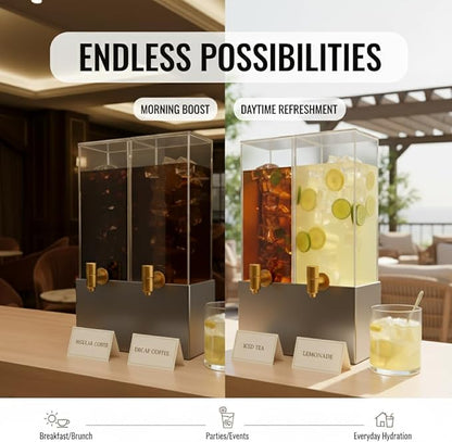 1.25 Gallon Dual Acrylic Beverage Dispenser with Gray Metal Stand – 2-Drink Server with Ice Chambers & Stainless Steel Spouts