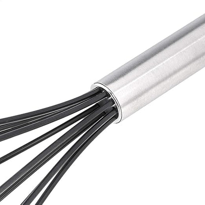 Amazon Basics Stainless Steel and Silicone Non-Stick Coated Whisk Set for Beating and Whisking, Dishwasher Safe, 8", 10", and 12", Pack of 3, Black - Image 3