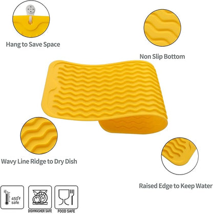 MicoYang Silicone Dish Drying Mat for Multiple Usage,Easy clean,Eco-friendly,Heat-resistant Silicone Mat for Kitchen Counter,Sink,Bar,Bottle,or Cup Yellow M 17 inches x 6 inches - Image 3