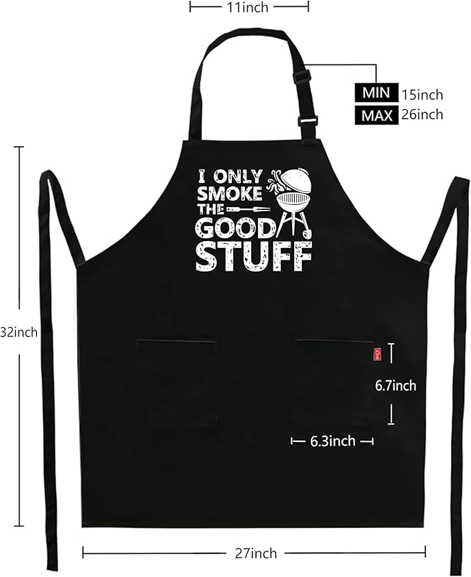 Kaidouma Funny Grill Aprons for Men - I Only Smoke the Good Stuff - Men’s Funny Chef Cooking Grilling BBQ Aprons with 2 Pockets - Birthday Father’s Day Christmas Gifts for Dad, Husband, Boyfriend, Him