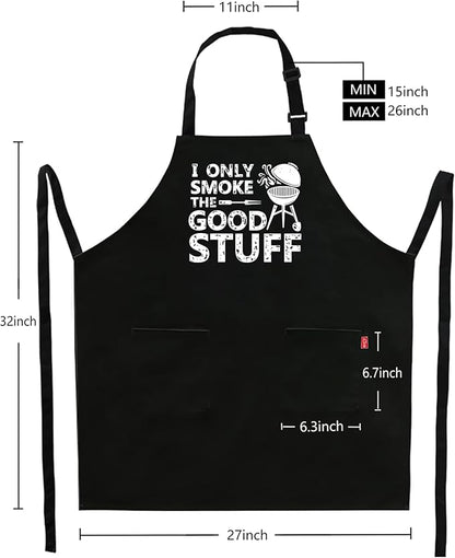 Kaidouma Funny Grill Aprons for Men - I Only Smoke the Good Stuff - Men’s Funny Chef Cooking Grilling BBQ Aprons with 2 Pockets - Birthday Father’s Day Christmas Gifts for Dad, Husband, Boyfriend, Him