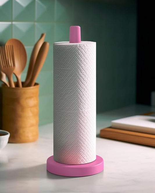 KitchLife Wooden Paper Towel Holder Countertop - Solid Freestanding Paper Towel Dispenser Stand with Anti-Skid Base (Hot Pink) by OverDoorHooksKitchenSupplies
