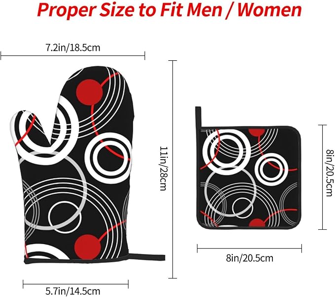 Modern Black Red Retro Oven Mitts and Pot Holders Sets of 3 Abstract Modern Hot Pads Heat Resistant Non Slip Washable for Cooking Grilling Baking BBQ Kitchen Decor - Image 4