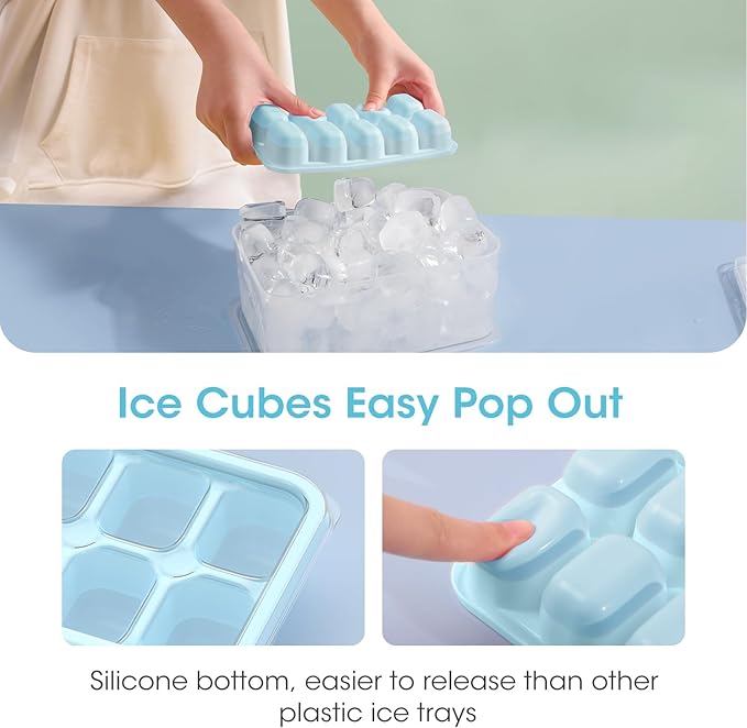 DOQAUS Ice Cube Tray with Lid and Bin - 4 Pack Silicone Ice Cube Trays for Freezer, Stackable Ice Bucket Kits with Storage Container & Scoop for Kitchen, RV, Cocktail, Coffee - Image 5