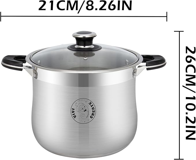 Vivicreate 11.5 Quart Stainless Steel Stock Pot with Lid Large Induction Cooking Pot for Pasta Soup Boiling Stew with Measurement Marks and Handles