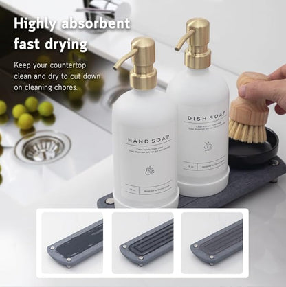 [Luxury] Kitchen Soap Dispenser Set - 16OZ White Glass Bottle, Stainless Steel Pump, Instant Dry Tray, Waterproof Labels, Non-Slip Silicone Pad, and Dish Brush | Upgrade for Your Kitchen and Bathroom - Image 2
