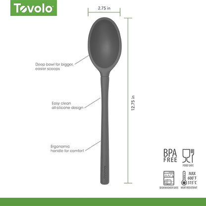 Tovolo Flex Core Silicone Deep Spoon for Cooking Mixing Baking Serving, Dishwasher Safe BPA Free All Silicone Kitchen Mini Spoon Heat Resistant Nonstick Safe Serving Spoon, Charcoal Gray