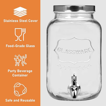 Bululuo Glass Drinks Dispenser for Parties, 2 PACK 1 Gallon Beverage Dispenser with Stand for Juice and Iced Tea, Water Jug Dispenser for Lemonade, Party Essential Beverage Pitcher with Spout - Image 3