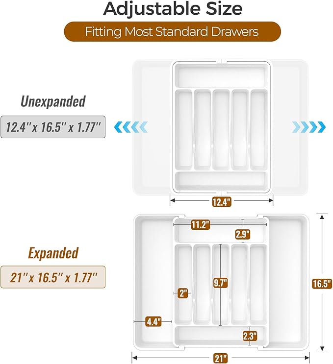 ukeetap Extra Large Expandable Silverware Organizer, BPA-Free Food-Safe Cutlery Flatware Organizer, Kitchen Utensil Drawer Organizer, Adjustable Silverware Holder for Spoons Forks Knives, White - Image 3