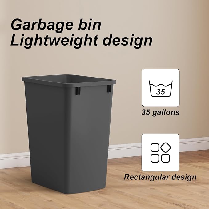 ROOMTEC 35QT Kitchen Trash Can, Sturdy and Lightweight Slim Trash Can, Trash Cans for Kitchen, Workspace, Bathroom, Office, Easy to Clean, 2-Pack, Black