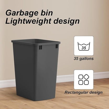 ROOMTEC 35QT Kitchen Trash Can, Sturdy and Lightweight Slim Trash Can, Trash Cans for Kitchen, Workspace, Bathroom, Office, Easy to Clean, 2-Pack, Black
