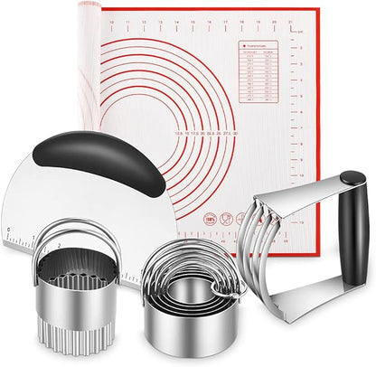 Pastry Cutter, Biscuit Cutter, Dough Scraper, Silicone Baking Mats, Stainless Steel Pastry Blender Set, Dough Cutter Biscuit Cutter Baking Pastry Mat Dough Blender Tools & Pastry Utensils (5 Pcs/Set) by MINOANT